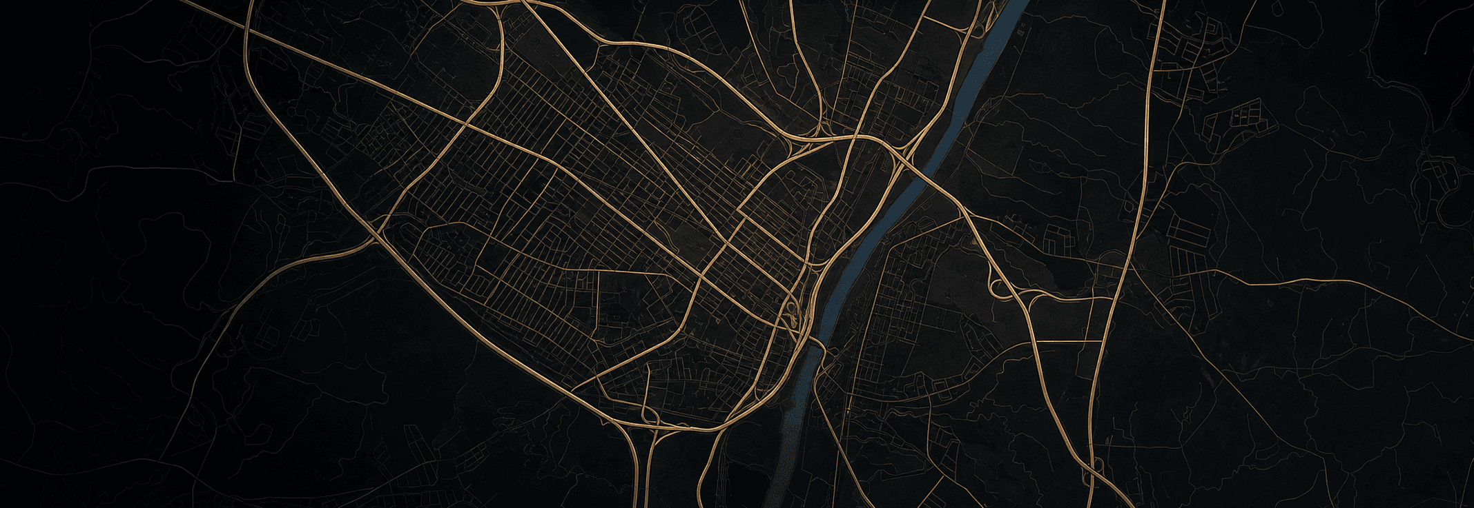 Dark illustrated street map of Albany surrounding The Vault Japanese Chophouse